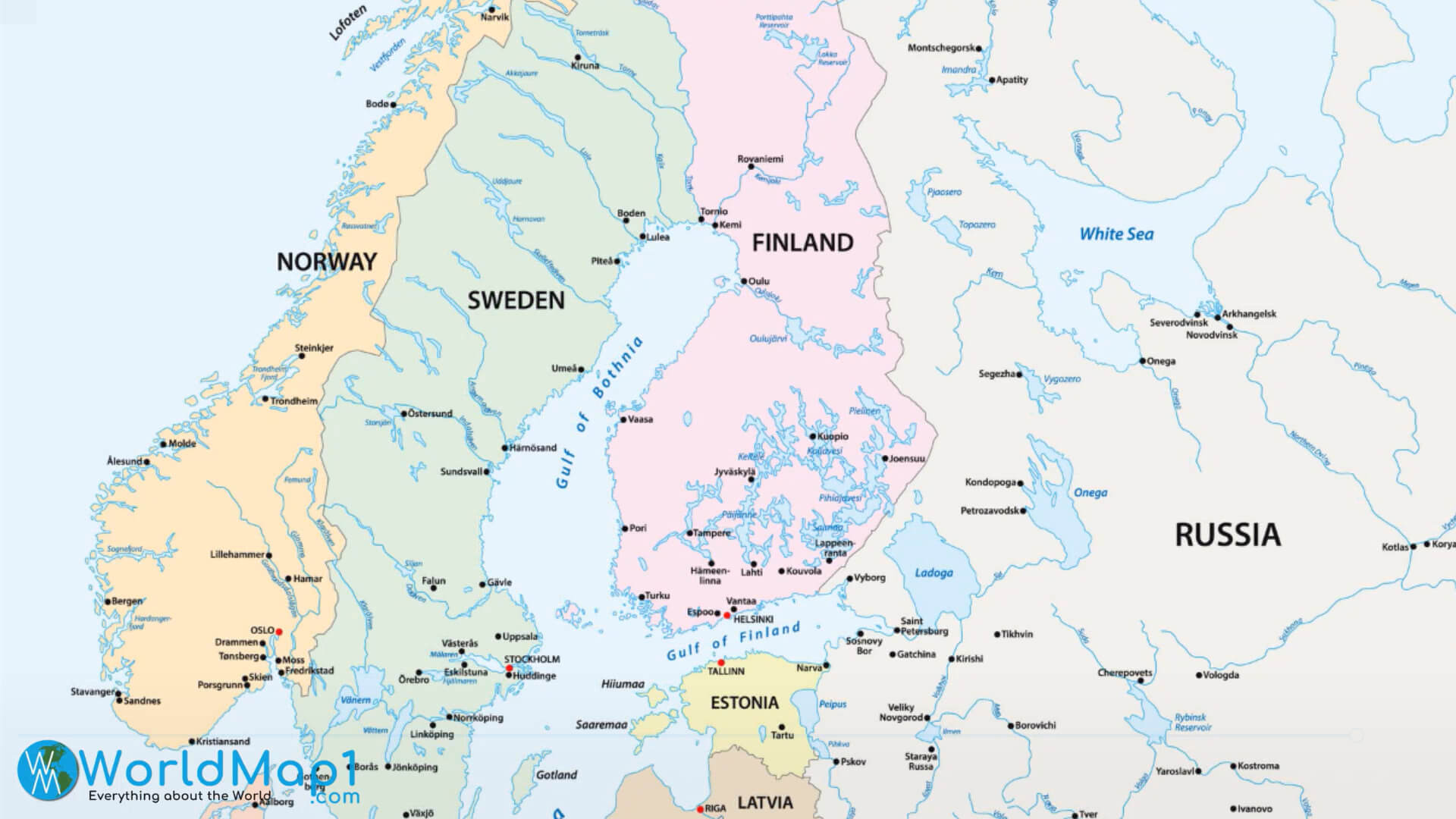 Karte von Russland mit Baltikum und Skandinavien